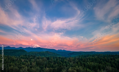 Beautiful Early Evening Clouds Over Mount Rainier