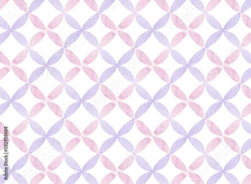 水彩絵の具の滲む和柄七宝のシームレスなパターンイラスト