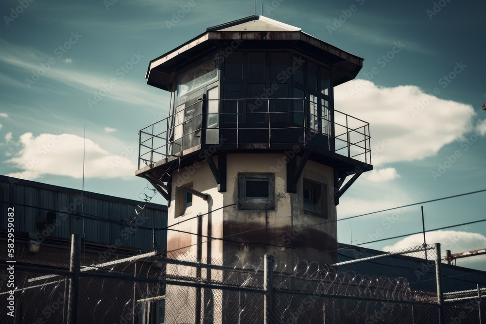 Prison corridor, jail cell and open metal bars door, empty dark facility interior, generative ai Prison corridor, jail cell and open metal bars door, empty dark facility interior, generative ai