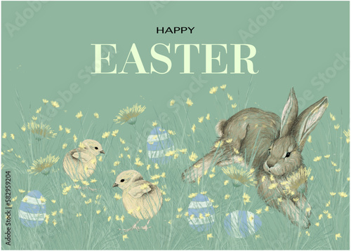 easter greeting card with bunny
