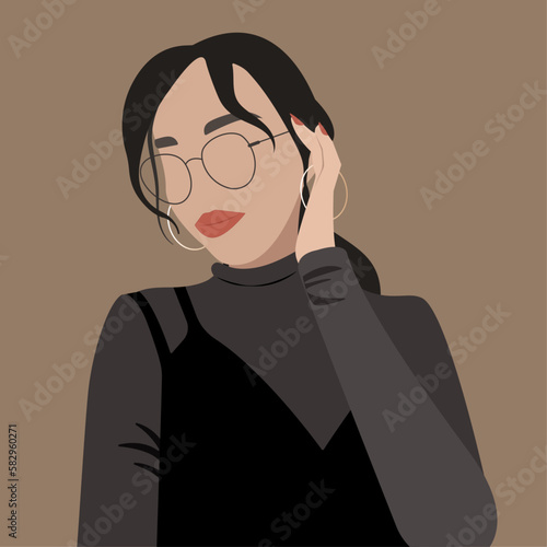 Asian woman in glasses fashion faceless portrait 