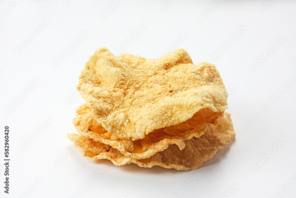 Emping, Indonesian traditional snack made from melinjo or belinjo seeds. Bitter and sweet taste
