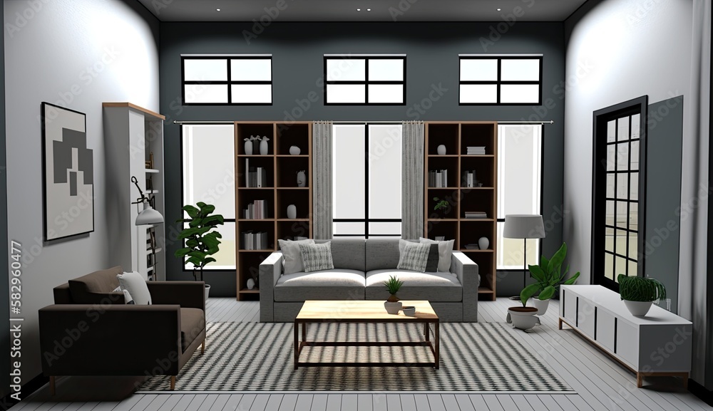 Modern living room with cozy sofa perfect place to read Modern living room with cozy sofa perfect place to read