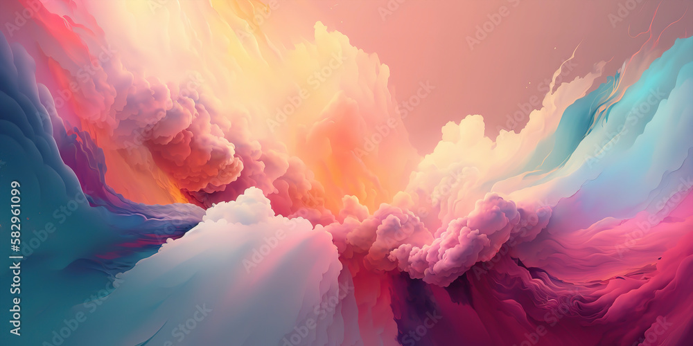 Gentle Pastel Color Scheme in Panoramic Abstract Art, Panoramic Abstract Landscape Featuring Muted Pastel Hues