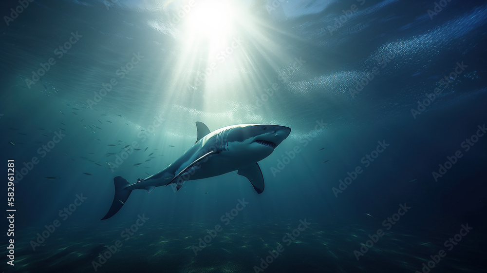 Fototapeta premium Shark, Jaws, Underwater, Generative AI, Illustration