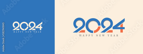 Happy new year 2024 with modern blue color background. 2024 new year calendar and celebration concept