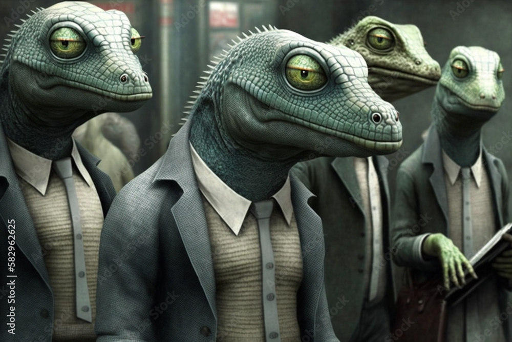 portrait of a lizard men in business suit , conspiracy theory concept, generative ai portrait of a lizard men in business suit , conspiracy theory concept, generative ai