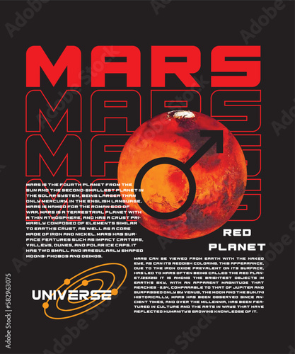 Mars Red Planet slogan text vector print with universe design for t shirt and poster
