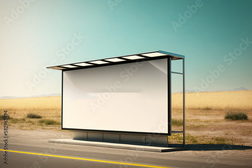 empty billboard at street side in urban capital city, mock up copy space, Generative Ai