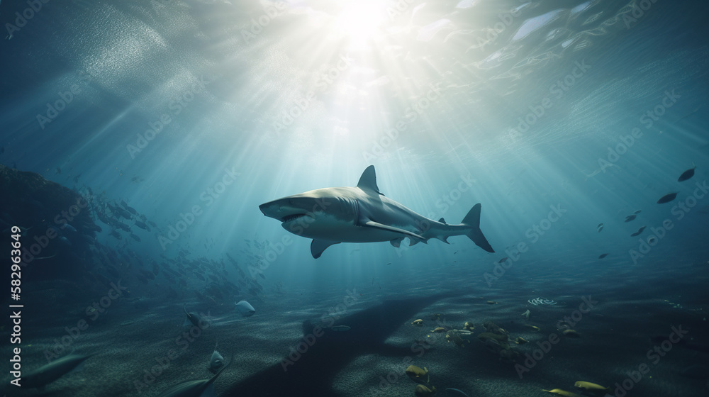 Fototapeta premium Shark, Jaws, Underwater, Generative AI, Illustration