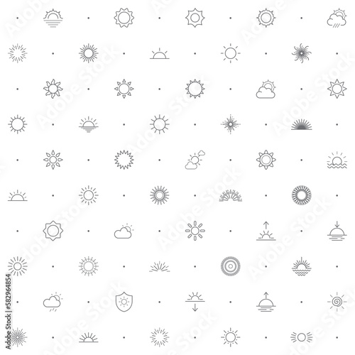 Seamless pattern with sun icon on white background. Included the icons as sunbursts, rays, weather, sun raise, sunshine, solar and design elements And Other Elements.