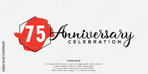 75th years anniversary celebration logo red color brush design with black color font template vector design