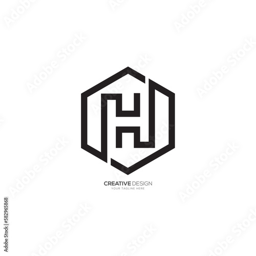 Letter H unique polygon line art minimal logo