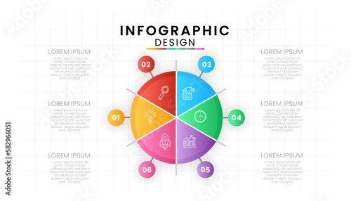 Infographic template for business isolated on white background. Circle chart concept with 6 options, steps, part, Vector presentations.