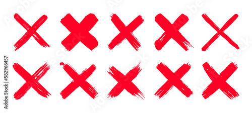Dirty grunge hand drawn with brush strokes cross x vector illustration icon set. Cross mark wrong symbol graphic design collection. Check mark symbol NO button for vote in check box, web, etc.