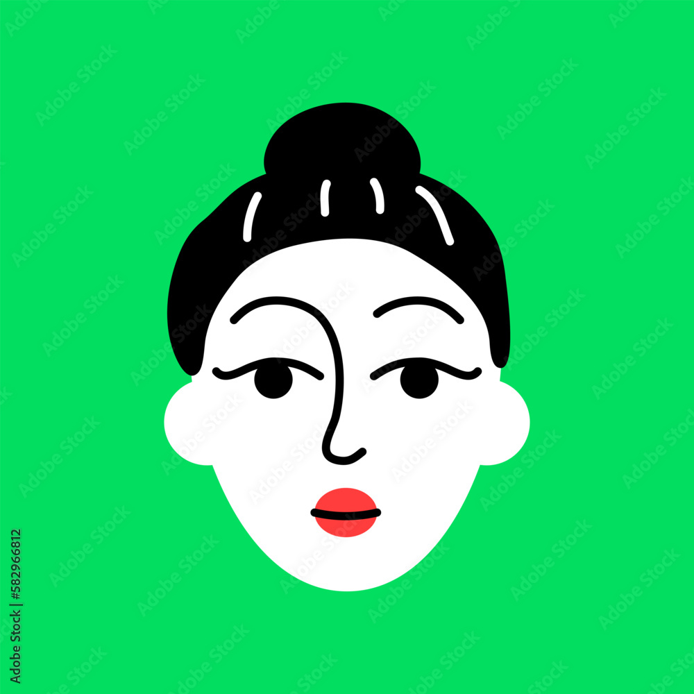 Attractive girl avatar. Female face portrait with positive facial expression hand drawn doodle sketch vector illustration