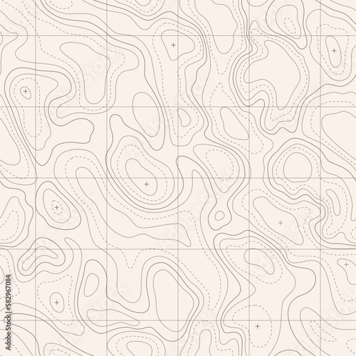 Topographic map seamless pattern background, with wavy lines. Topography map contour with abstract shapes and geographic grid vector illustration