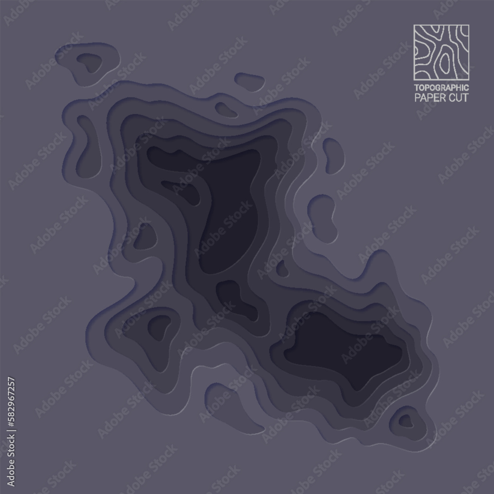 Multi layers soft turquoise texture 3D paper cut topography relief. Papercut multi layers grey color soft smooth texture topographic background vector illustration