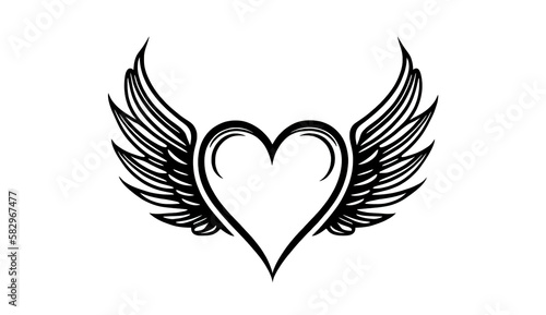 Heart with wings on a white background, generative AI.