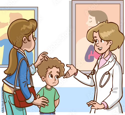 female doctor talking to her patient cartoon vector