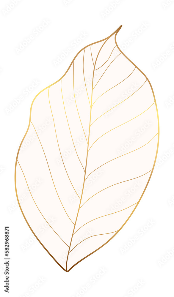 Tropical leaf gold line art