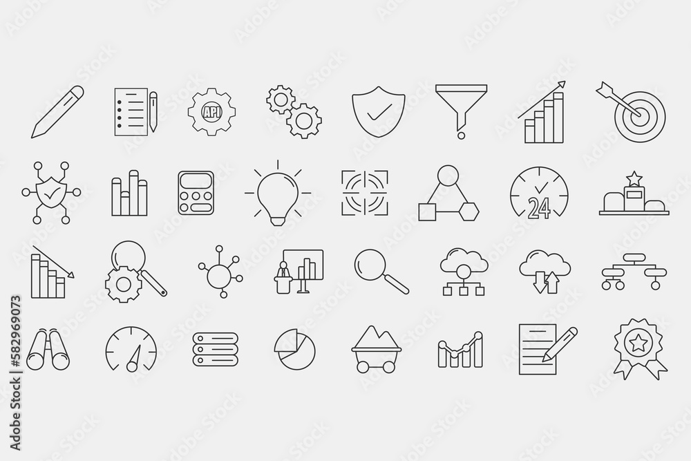 Naklejka premium Data analytics icon set vector icon illustration sign