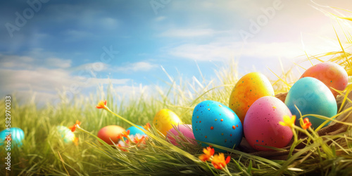 Easter Joy: A Vibrant Background for Your Easter Poster. Generative Ai