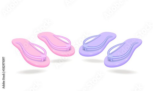 Summer beach sandals or homemade flip-flops on a white background. Isolated.
3d vector illustration, 10 EPS.