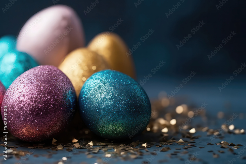 Golden Glitter: Sparkling Easter Eggs for a Festive Touch. Generative Ai Golden Glitter: Sparkling Easter Eggs for a Festive Touch. Generative Ai