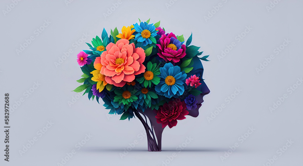  Flower Botanical Brain Illustration | AI Generated