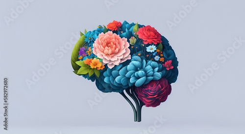 Flower Botanical Brain Illustration | AI Generated