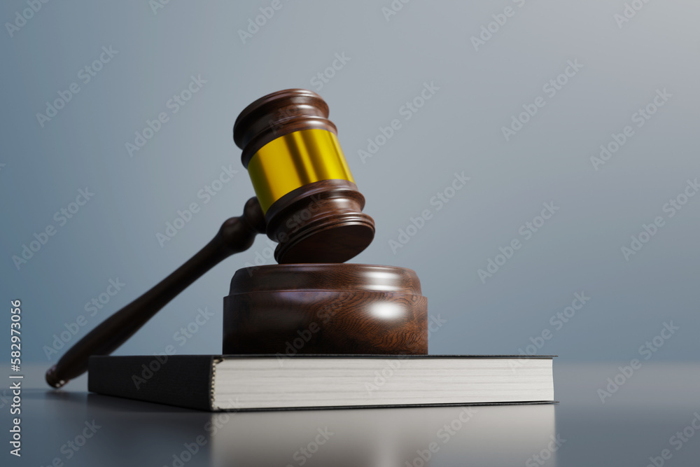Background with a courtroom gavel on a book, 3d rendering Background with a courtroom gavel on a book, 3d rendering