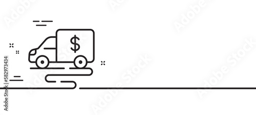 Cash transit line icon. Money collector truck sign. Cash collection machine symbol. Minimal line illustration background. Cash transit line icon pattern banner. White web template concept. Vector