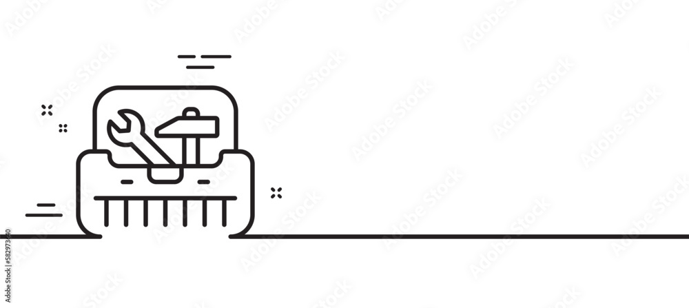 Toolbox line icon. Repair toolkit sign. Tool box with hammer symbol. Minimal line illustration background. Toolbox line icon pattern banner. White web template concept. Vector Toolbox line icon. Repair toolkit sign. Tool box with hammer symbol. Minimal line illustration background. Toolbox line icon pattern banner. White web template concept. Vector