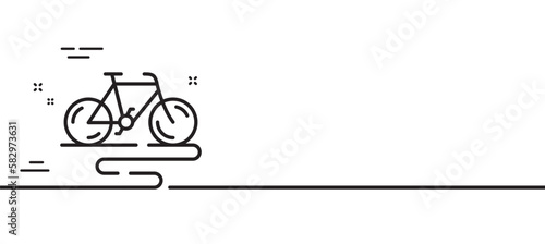 Bike line icon. Bicycle route sign. Cycling track symbol. Minimal line illustration background. Bike line icon pattern banner. White web template concept. Vector