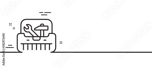 Toolbox line icon. Repair toolkit sign. Tool box with hammer symbol. Minimal line illustration background. Toolbox line icon pattern banner. White web template concept. Vector
