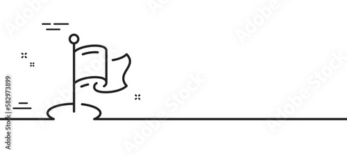 Milestone line icon. Place pin sign. Flag pointer symbol. Minimal line illustration background. Milestone line icon pattern banner. White web template concept. Vector