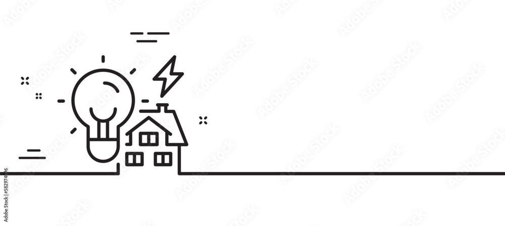 Building energy line icon. House electric power sign. Real estate property symbol. Minimal line illustration background. Building energy line icon pattern banner. White web template concept. Vector Building energy line icon. House electric power sign. Real estate property symbol. Minimal line illustration background. Building energy line icon pattern banner. White web template concept. Vector
