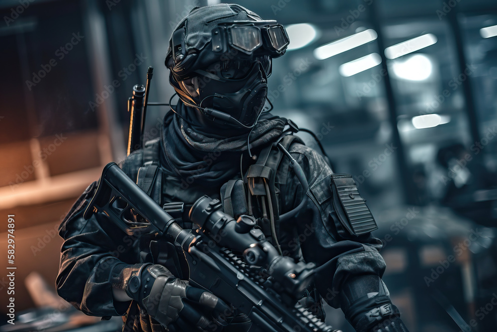 High tech futuristic soldier in nano uniform High tech futuristic soldier in nano uniform