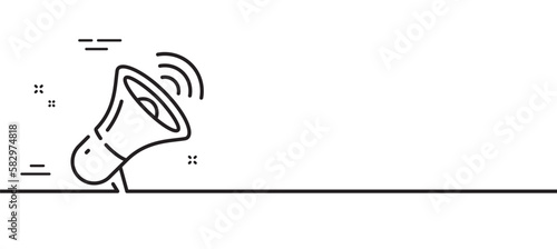 Megaphone line icon. Offer loudspeaker sign. Sale promotion symbol. Minimal line illustration background. Megaphone line icon pattern banner. White web template concept. Vector