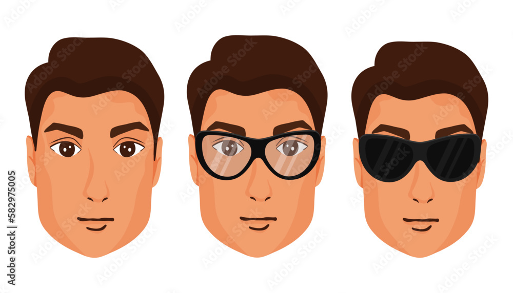 Set of men's faces in glasses Set of men's faces in glasses