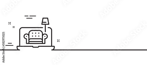 Furniture line icon. Buying a sofa sign. Interior design symbol. Minimal line illustration background. Furniture line icon pattern banner. White web template concept. Vector
