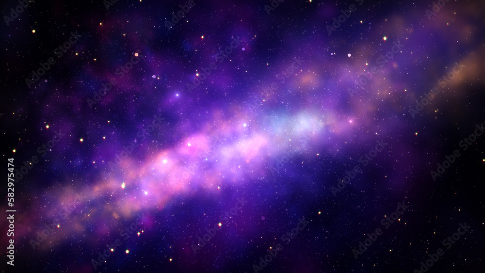 Space Nebula background with stars in space through dust, clouds, and star fields in outer space, Bursting Galaxy, Electric Glow Space light 3d rendering