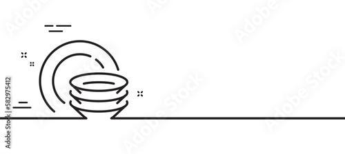 Dishes line icon. Tableware plates sign. Food kitchenware symbol. Minimal line illustration background. Dishes line icon pattern banner. White web template concept. Vector