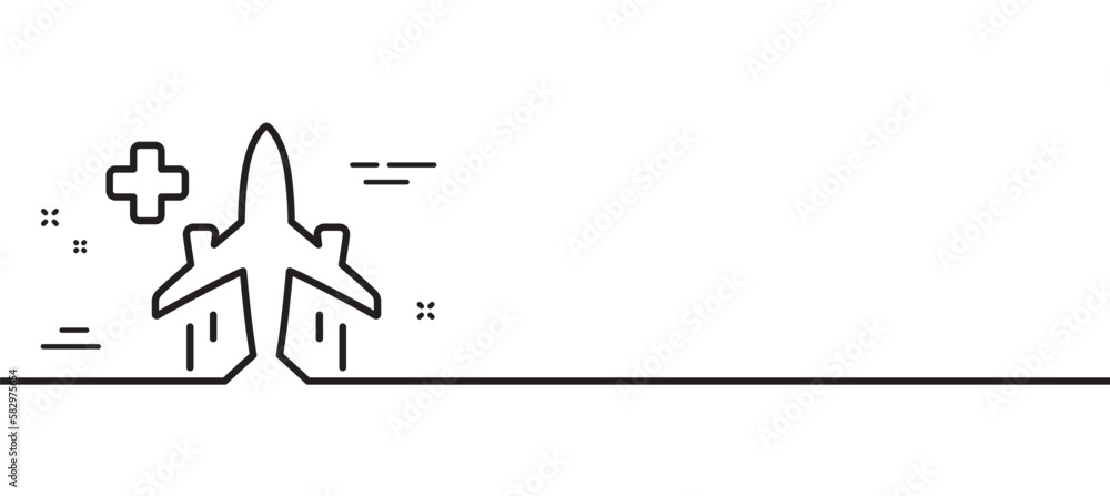 Medical flight line icon. Medicine transport sign. Emergency service symbol. Minimal line illustration background. Medical flight line icon pattern banner. White web template concept. Vector Medical flight line icon. Medicine transport sign. Emergency service symbol. Minimal line illustration background. Medical flight line icon pattern banner. White web template concept. Vector