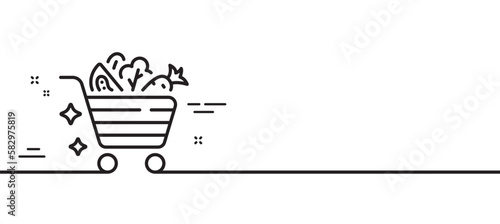 Vegetables cart line icon. Lettuce, carrot with tomato sign. Low calories food symbol. Minimal line illustration background. Vegetables cart line icon pattern banner. Vector