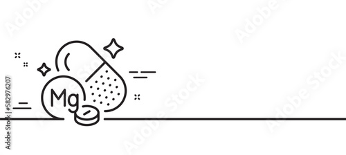Magnesium mineral line icon. Chemical element Mg sign. Capsule or pill symbol. Minimal line illustration background. Magnesium mineral line icon pattern banner. White web template concept. Vector