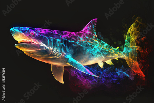 Neon  magic  acid  futuristic  space shark illustration