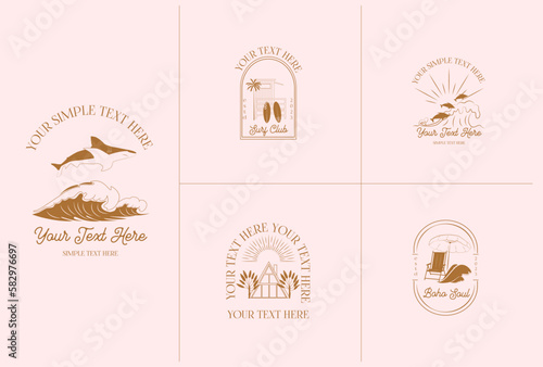 Collection of Summer, Sea, Hawaii, Surfing, Tropical linear logos, symbols, icons design template. Editable vector logotype.