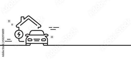Charging station line icon. Home car charger sign. Electric power symbol. Minimal line illustration background. Home charging line icon pattern banner. White web template concept. Vector